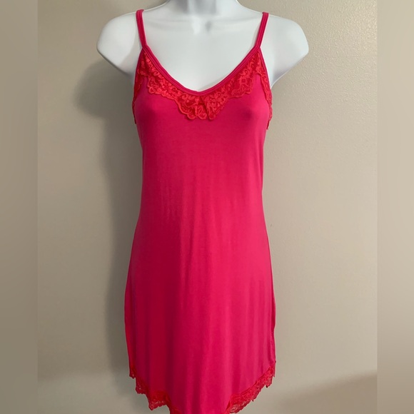Aratta Silent Journey Other - NWOT Aratta Lace-Trim Hot Pink Slip Dress with Adjustable Straps